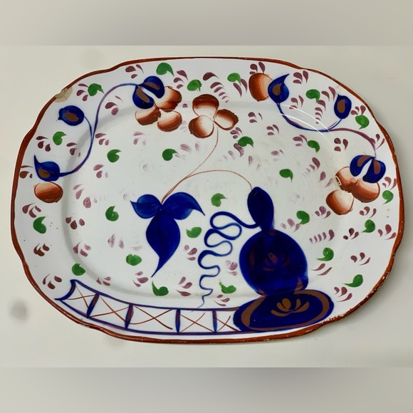 19th Century Antique Gaudy Welsh Oyster Pattern Allertons Marked Serving Platter - Picture 4 of 16
